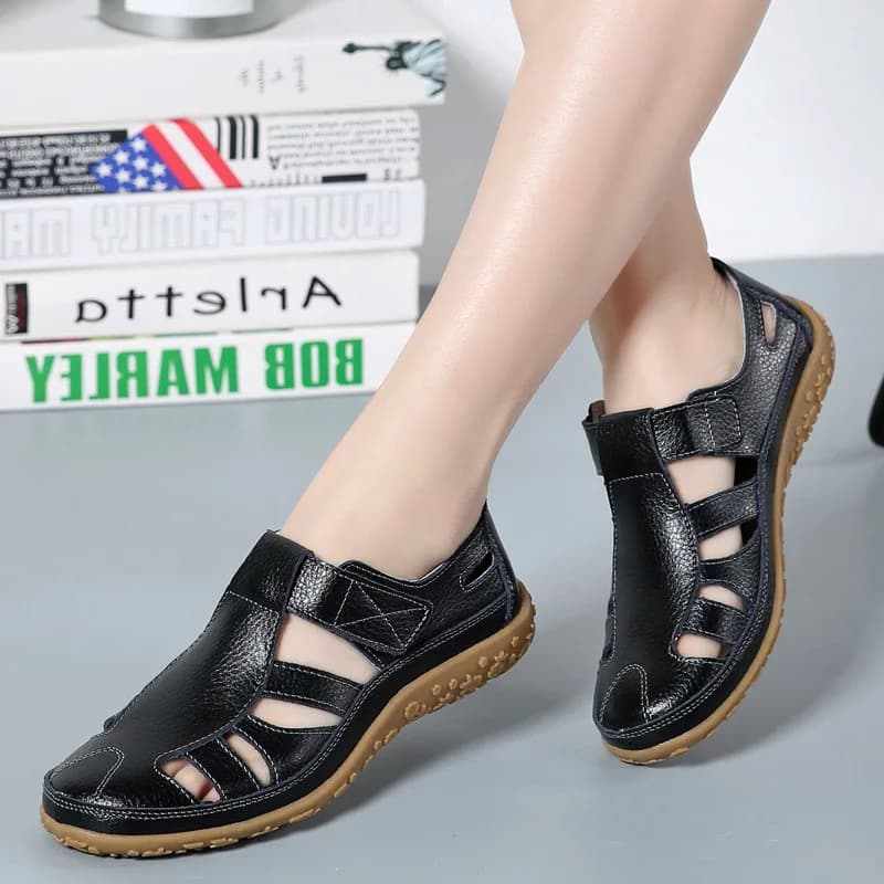 Handmade Genuine Leather Sandals: Comfortable, Soft-Soled Mom Shoes, Cowhide Leather, Velcro Closure, Casual Women's Shoes