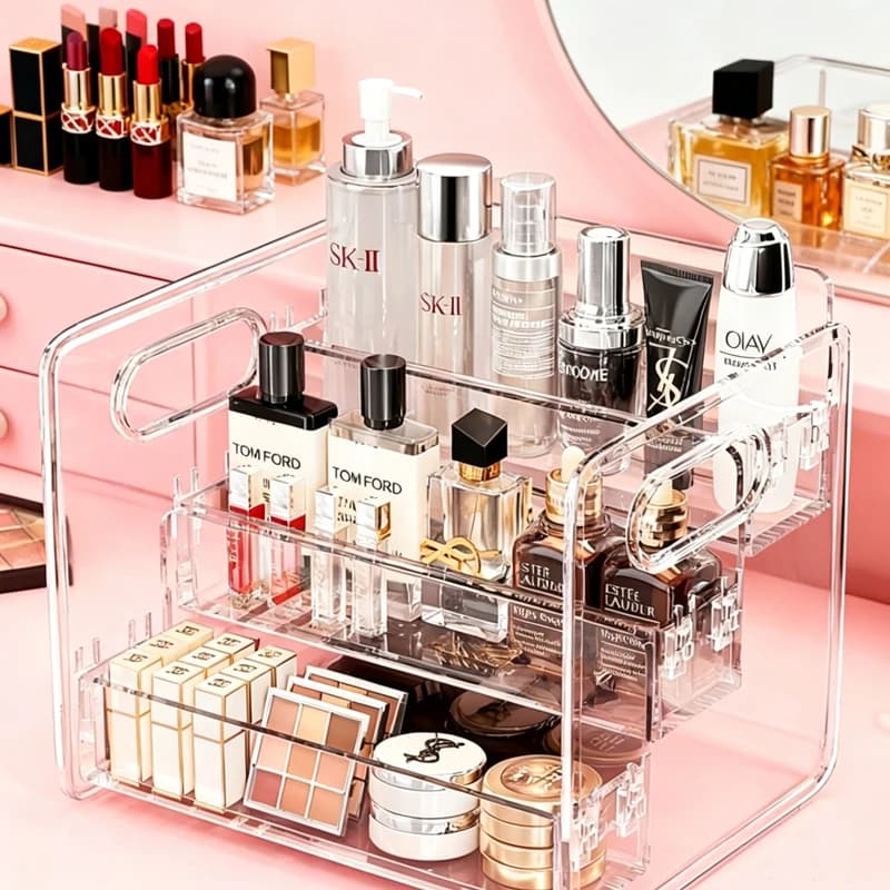 1 Piece Acrylic Transparent 3-Layer Staircase Display Rack Desktop Bathroom Cosmetics Storage Rack Dressing Area Storage Rack