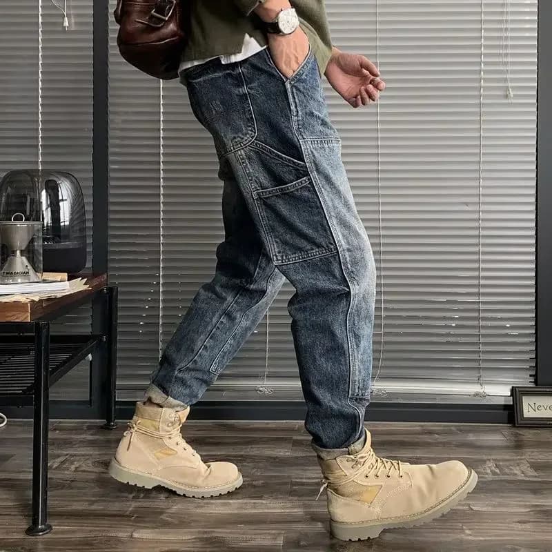Trousers Cargo Vintage Jeans for Men Tapered Male Cowboy Pants Japanese Street Style Denim Stacked Summer New in Kpop Xs Soft