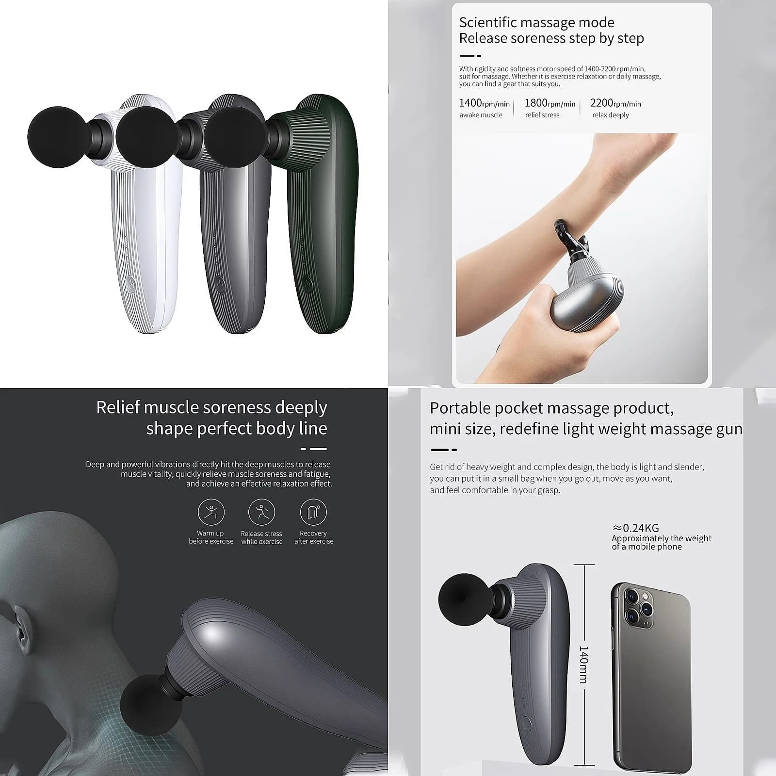Handheld Quiet Cordless Electric Massage Gun Deep Tissue Mcle Massager Mini Body Therapy Three Gears B Rechargeable