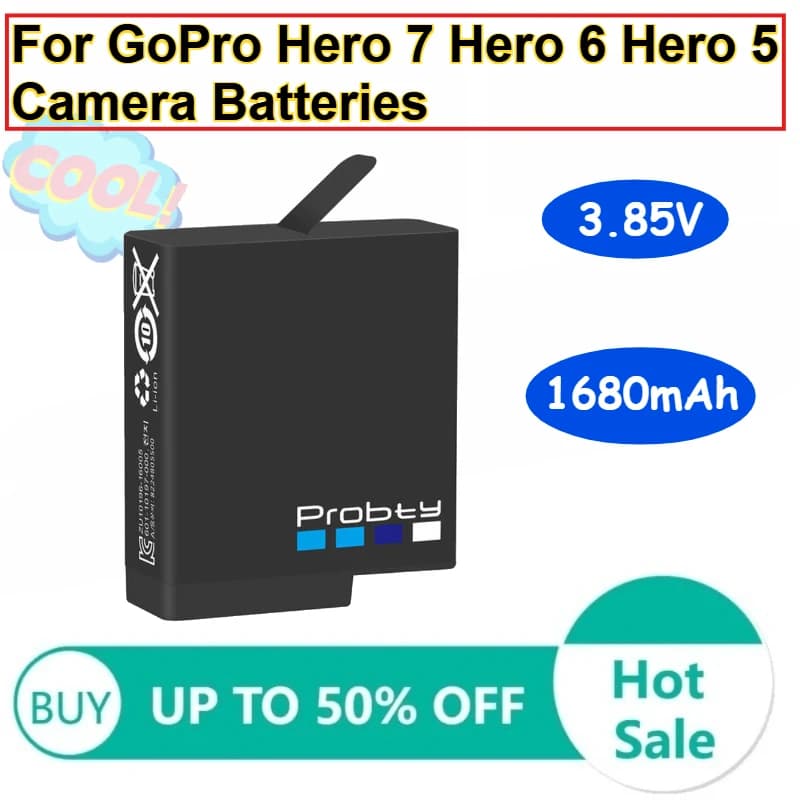 Lithium Ion Rechargeable Battery 3.85V 1680mAh for GoPro Hero Cameras 7, Hero 6, Hero 5 with Charger