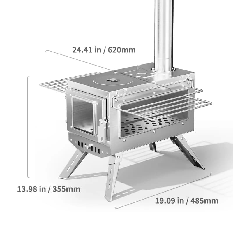 Foldable Outdoor Camping Wood Stove Multi-function Tent Heating Cooking Wood Burning Stove with Detachable Legs & Side Grill