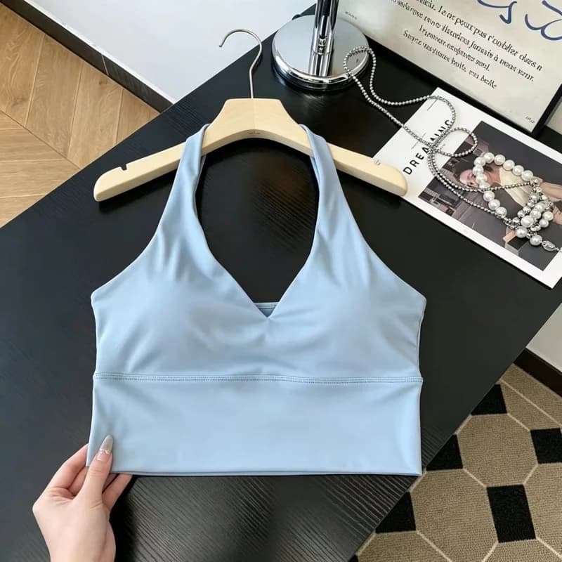 Women Halter V‑Neck Push‑Up Shockproof Sports Bra Beautiful Back Supportive Yoga Bra for Gym Training Workout