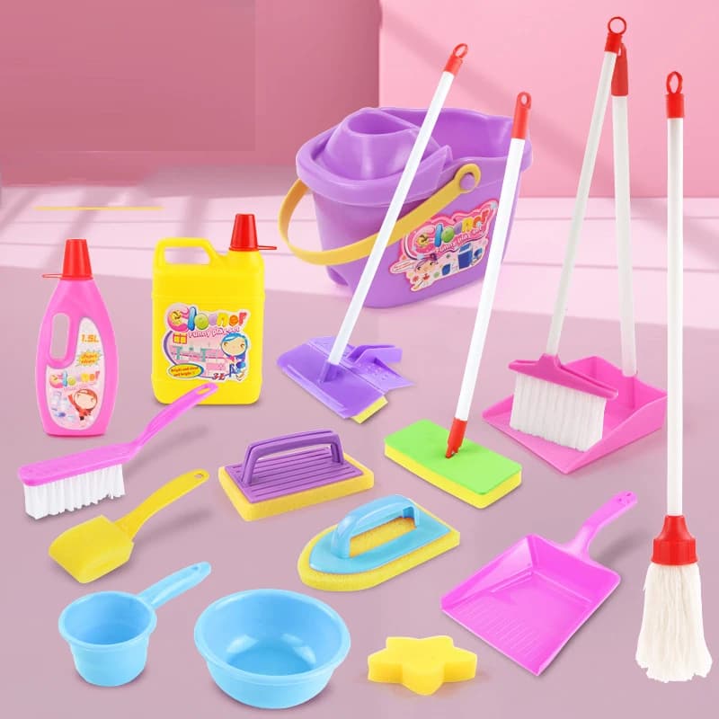 Simulazione Elettrodomestici Giocattoli per la pulizia Giochi di finzione Kit di forniture per lavori domestici per bambini con paletta Scopa Secchio Mop Strumento per pulire