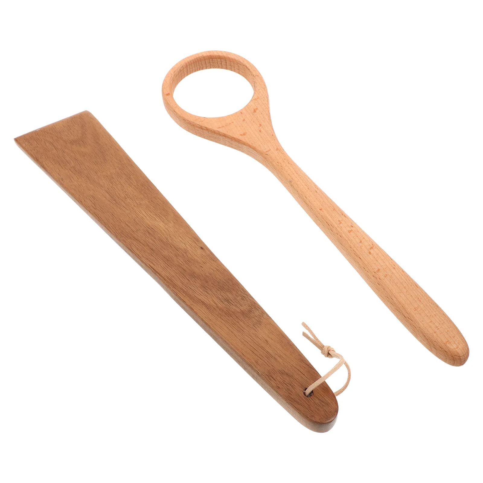 2Pcs Wooden Pizza Dough Scraper Curved Head Solid Beechwood Stir Stick for Sourdough Starter Bread Mixing Fermentation Baking