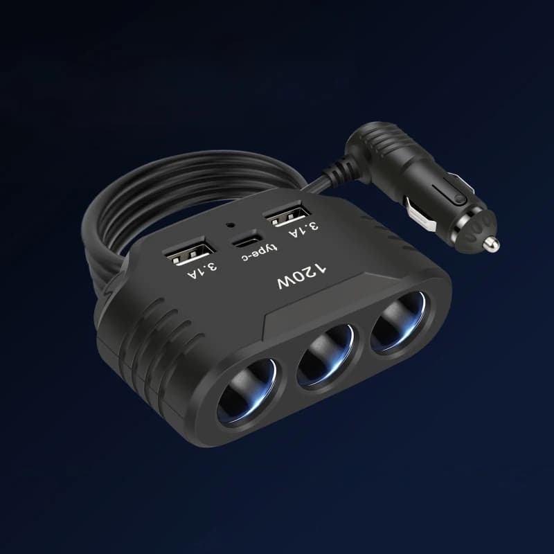 3 Car Stickers Splitter Dual USB LED Car Charger 120W 12V 24V Car Charger Adapter for iPhone GPS Dashcam