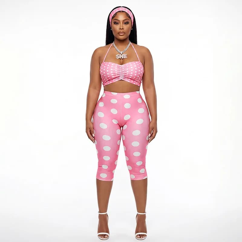 Casual Polka Dot Print 2 Piece Set Women Y2K Summer Halter Backless Crop Top Pant Matching Sets Beach Vacation Outfit Streetwear