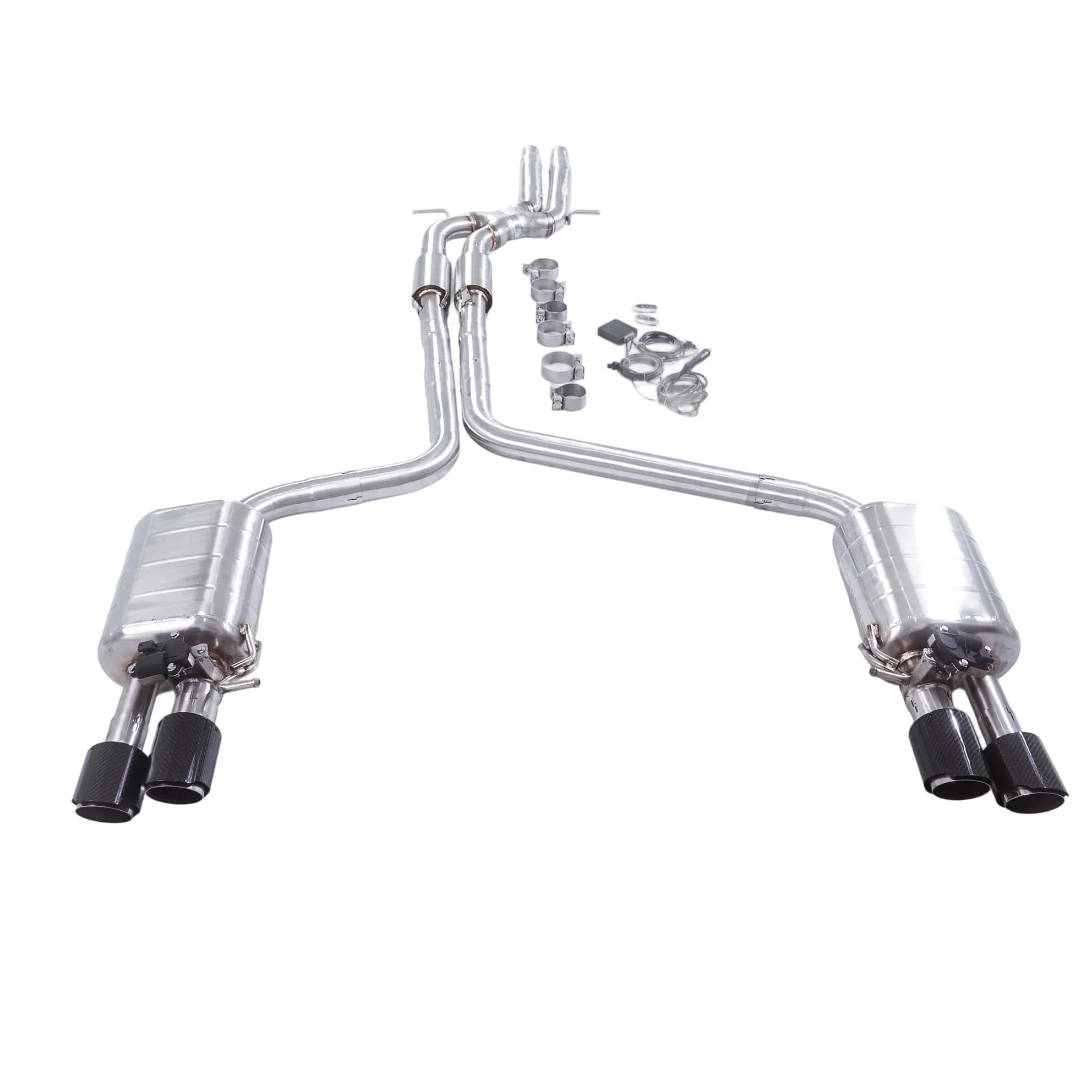 For the 2009-2018 Audi A6 3.0L C7 catback exhaust system, with valved muffler, compatible with S6 and RS6 diffusers.