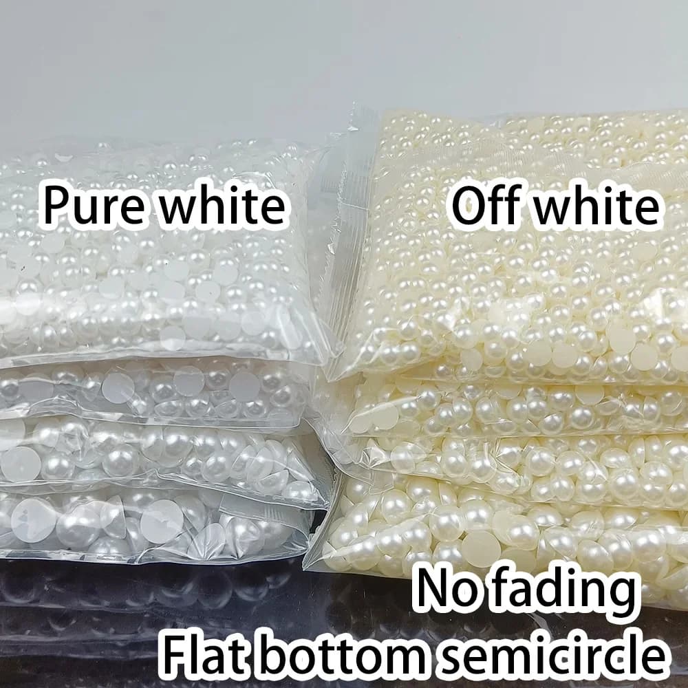 Bianco puro bianco sporco fondo piatto mezzo rotondo 3-14mm perline perline allentate decorazione fai da te perline della cassa del telefono di potenziamento delle unghie