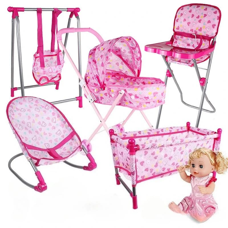 Giochi di finzione per bambini e bambini: bambole passeggino, seggioloni realistici per bambini, culle, sedie a dondolo e altalene