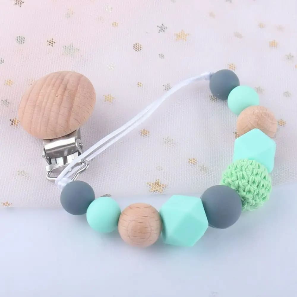 Clip porta capezzoli Porta succhietto in legno per bambini Massaggiagengive per bambini Giocattoli Cinghie Porta ciuccio Clip Catena ciuccio per bambini Clip ciuccio