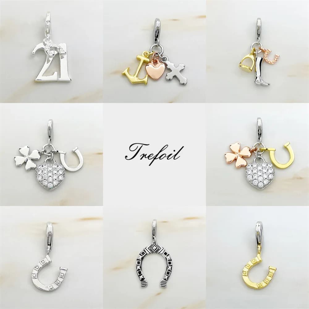 Ciondolo con ciondoli Scarpa da cavallo Stivale trifoglio Cuore Gioielli fortunati Argento sterling 925 Regalo alla moda per le donne Bracciale adatto Collana Borsa