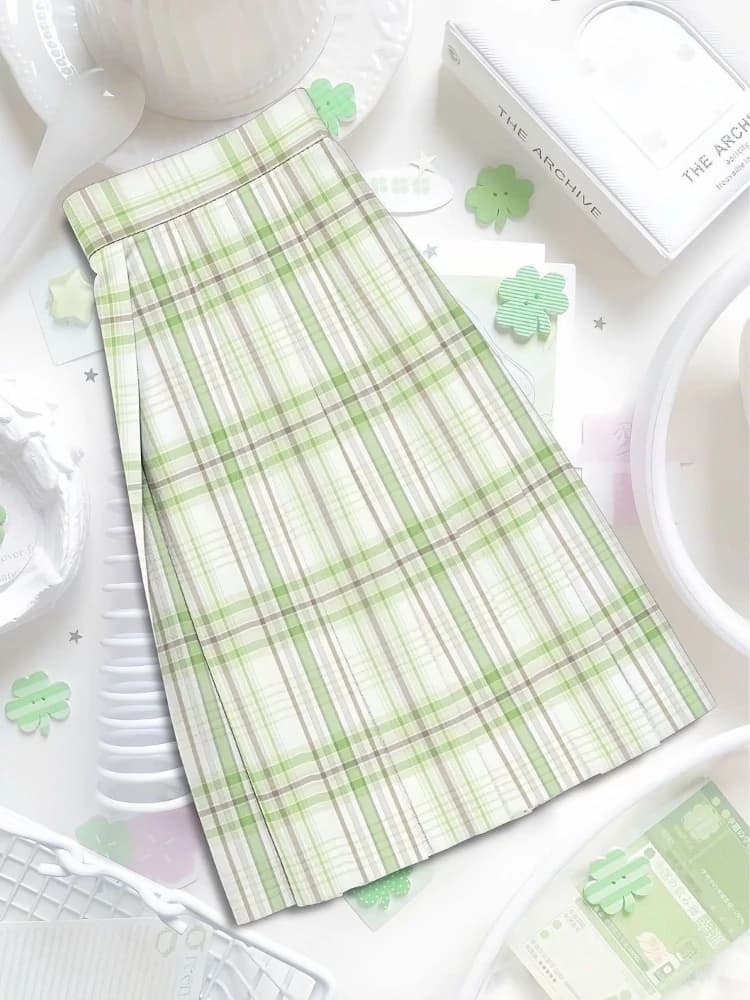Nuova Minigonna a Pieghe a Quadri Dolce e Kawaii da Donna, Stile Giapponese Carino a Vita Alta, Slim a Trapezio, Moda Harajuku Preppy