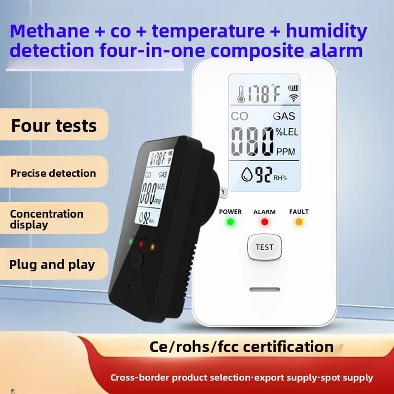Standalone Gas Alarm Methane Carbon Monoxide Temperature Humidity Multifunctional 4 in 1 Detector Cross-Border Hot Seller