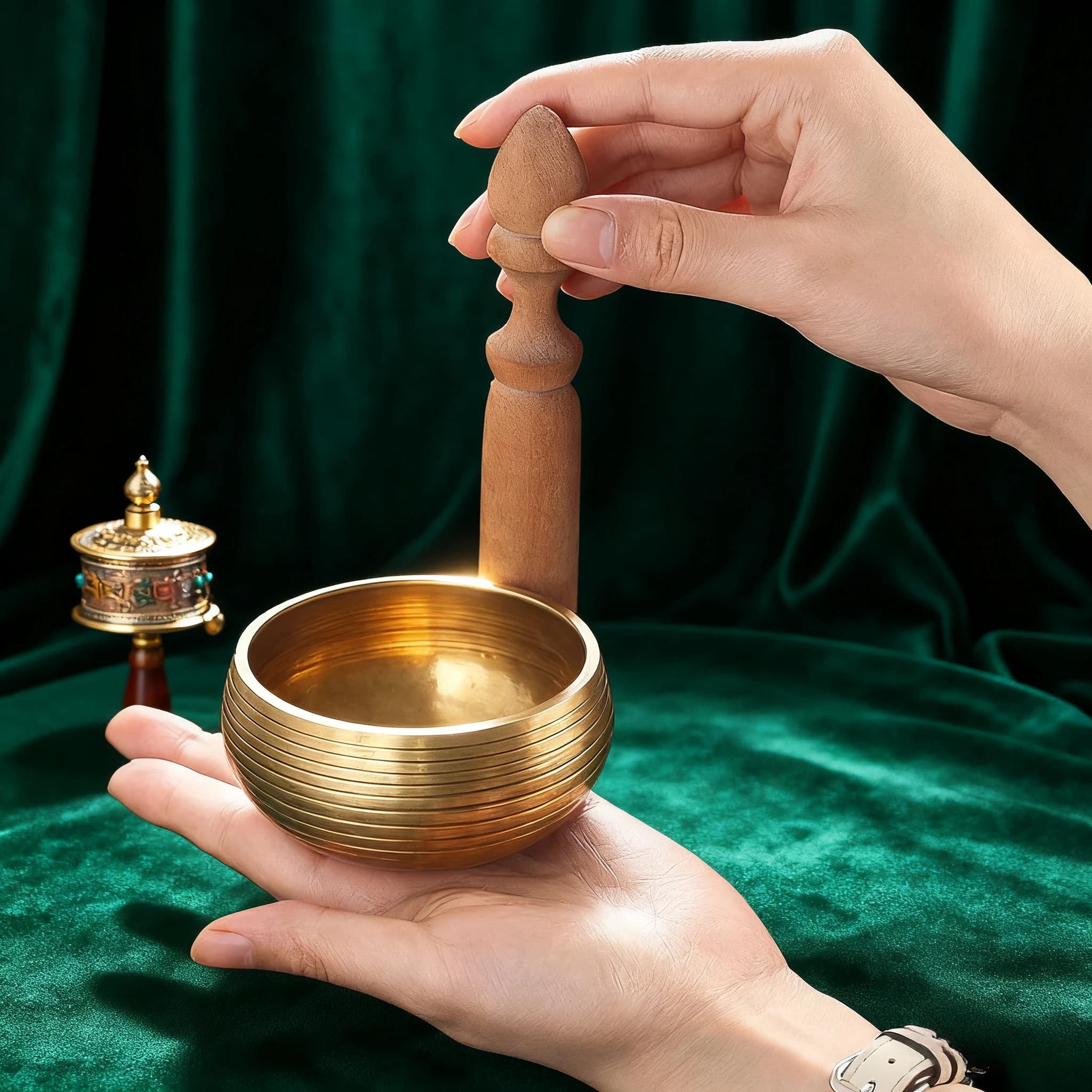 Hammered Brass Singing Bowl Set Wooden Mallet for Meditation Yoga Sound Therapy Tibetan Buddhist Musical Instrument Decor Gift