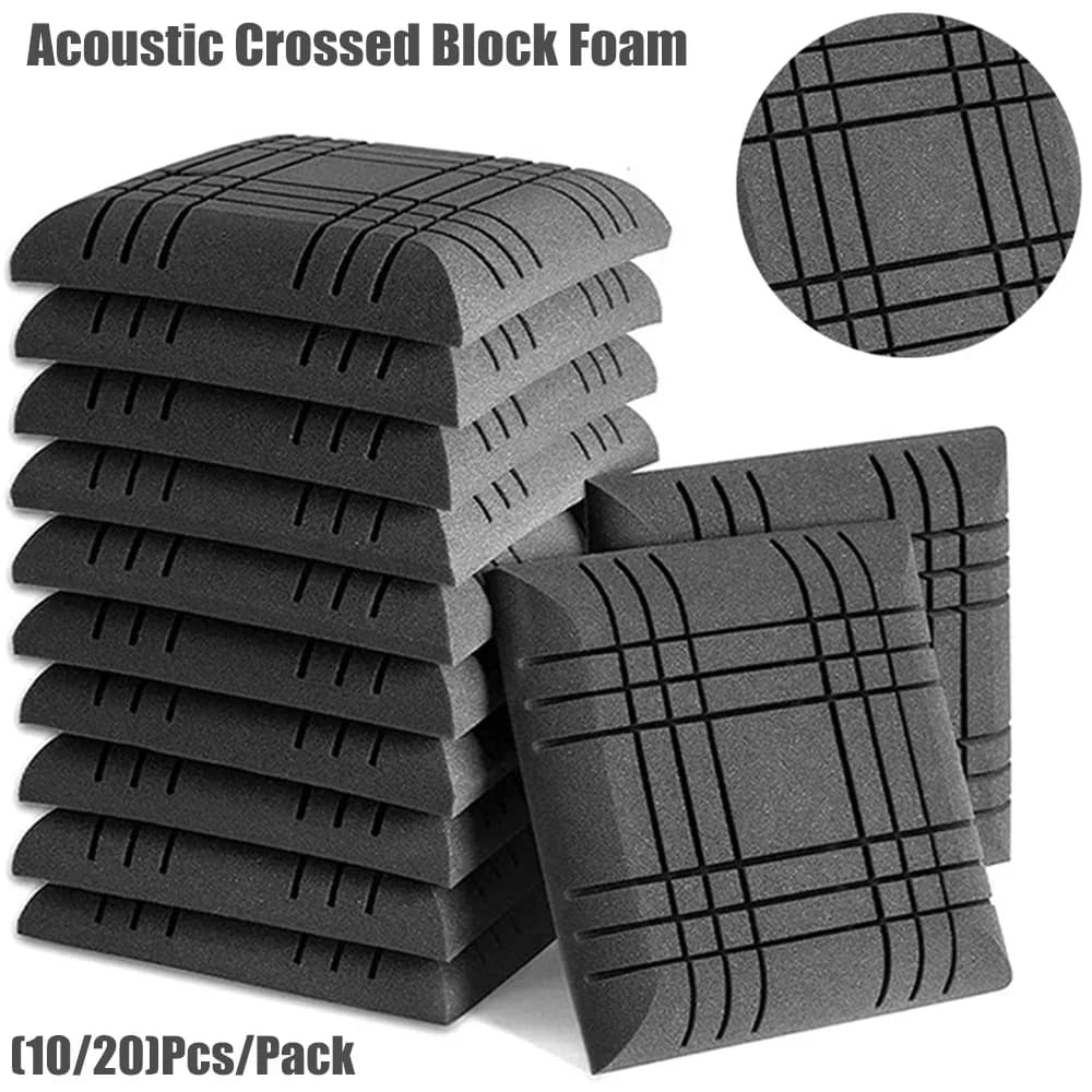 10/20Pcs pannello in schiuma acustica a blocchi incrociati 30x30x5cm pannello a parete sonora Studio KTV Drum Room Pad in spugna di schiuma insonorizzata con nastri