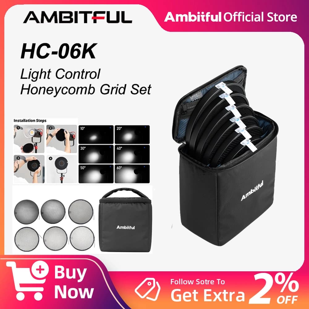 Ambitful HK-06C Faretto Set di griglie a nido d'ape Diffusore riflettore Speedlite 7'' Montaggio Bowens standard 10/20/30/40/50/60 gradi