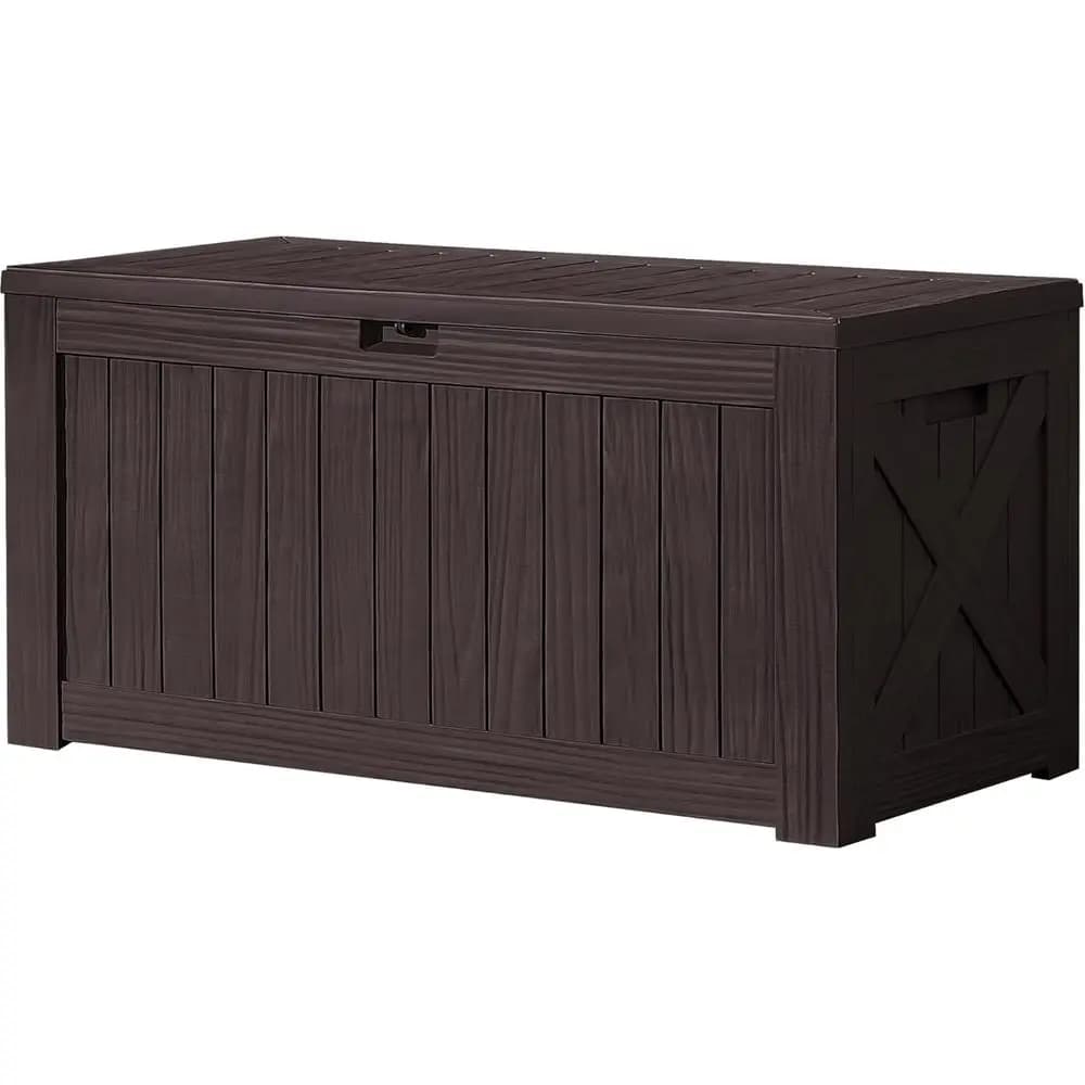 Grande Contenitore da Esterno da 120 Galloni con Panca Bloccabile, Box Impermeabile per Patio, Marrone Scuro