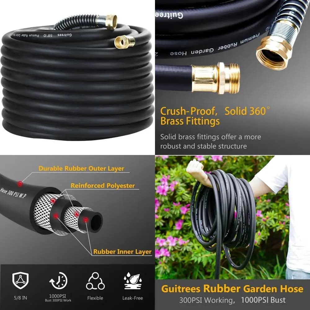 100FT 5/8 inch 100FT Heavy Duty Garden Pipe - 200 PSI Working Pressure, 1000 PSI Scrup, hot/cold water, five-layer woven to improve