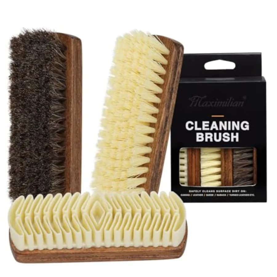 Shoe Shine Brush Kit 3Pcs Solid Wood Horsehair Brushes for Polishing Crepe Suede Shoes Brush Soft Bristles LeatherandNubuck Cle