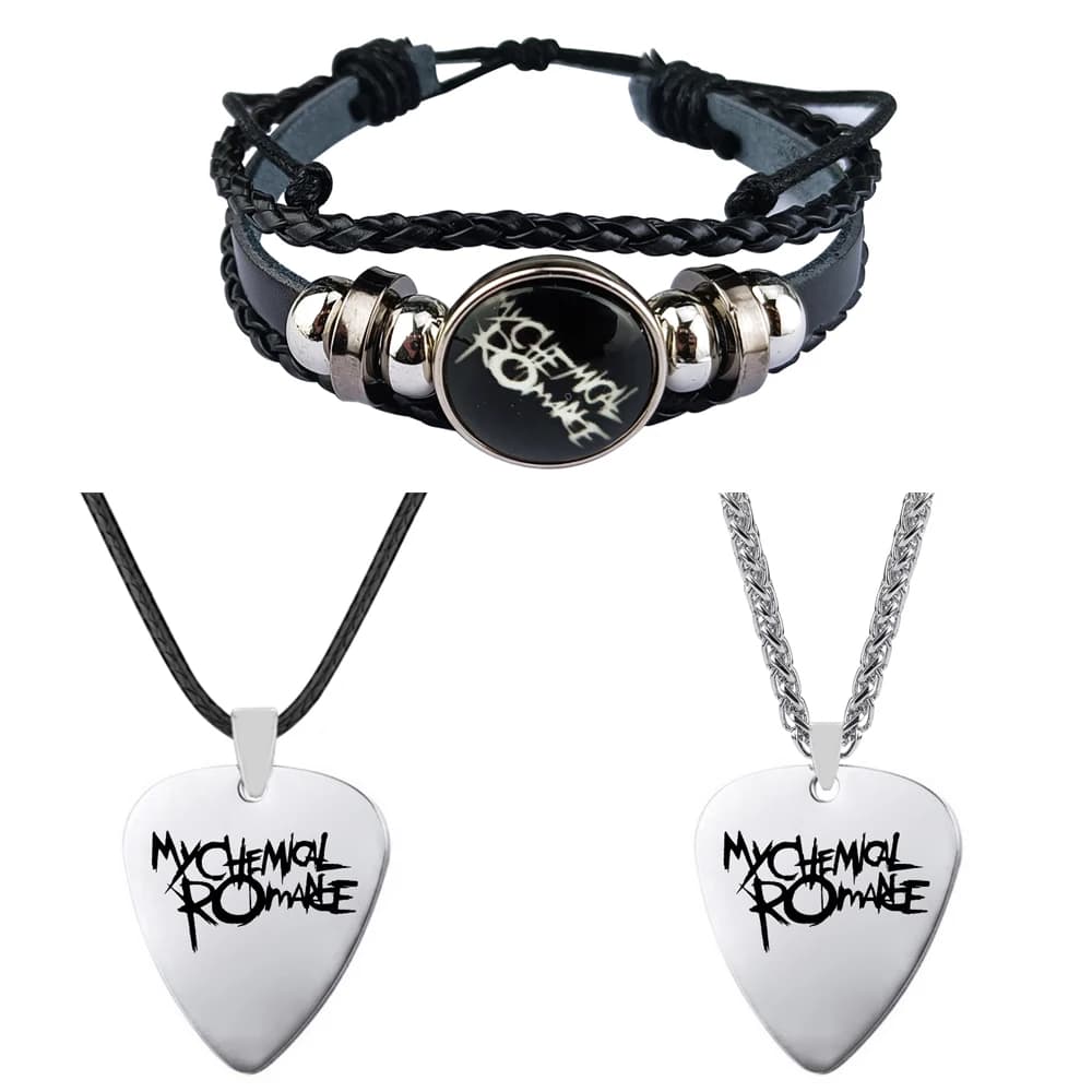 Collana cosplay My Chemical Romance in acciaio inossidabile Rock Band Plettro per chitarra Ciondolo Girocollo Accessori per gioielli Uomo Donna Regali