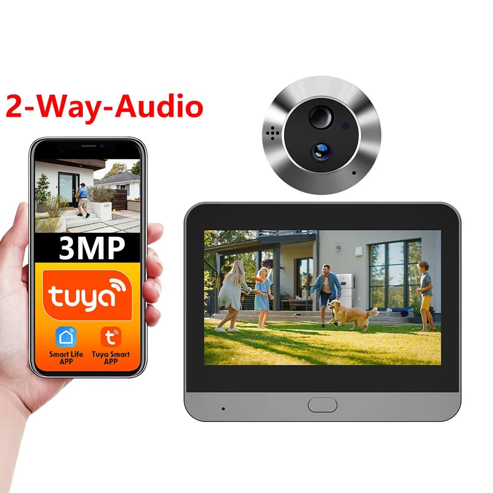 Smart Life Tuya 3MP Wide View 2.4G WiFi Door Eye Peephole Digital Viewer Battery 940nm Night Vision PIR FHD Camera Two Way Audio