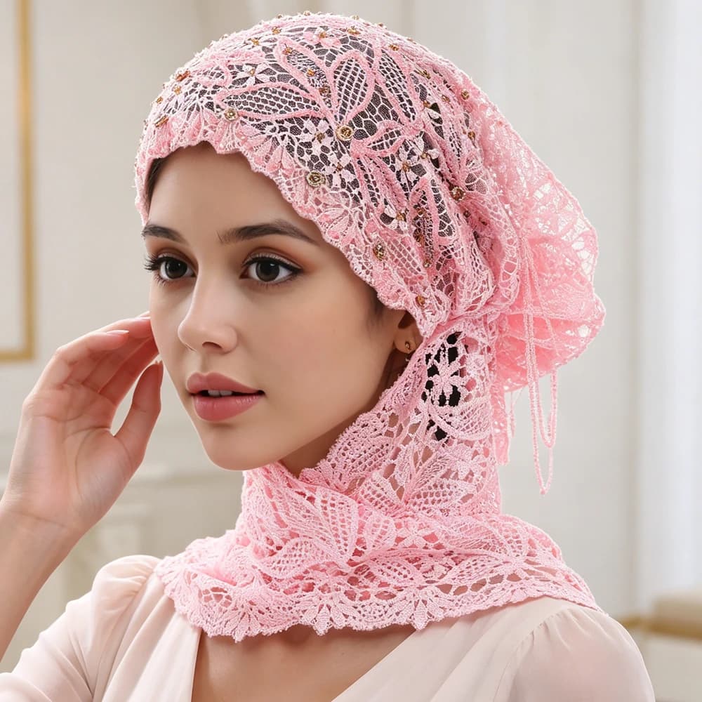 Elegante Turbante da Donna con Ricamo a Nappe, Cappello Hijab Musulmano, Copricapo per Matrimoni e Feste, Sciarpa in Pizzo, Copricapo, Sciarpe, Copricapo, Berretto