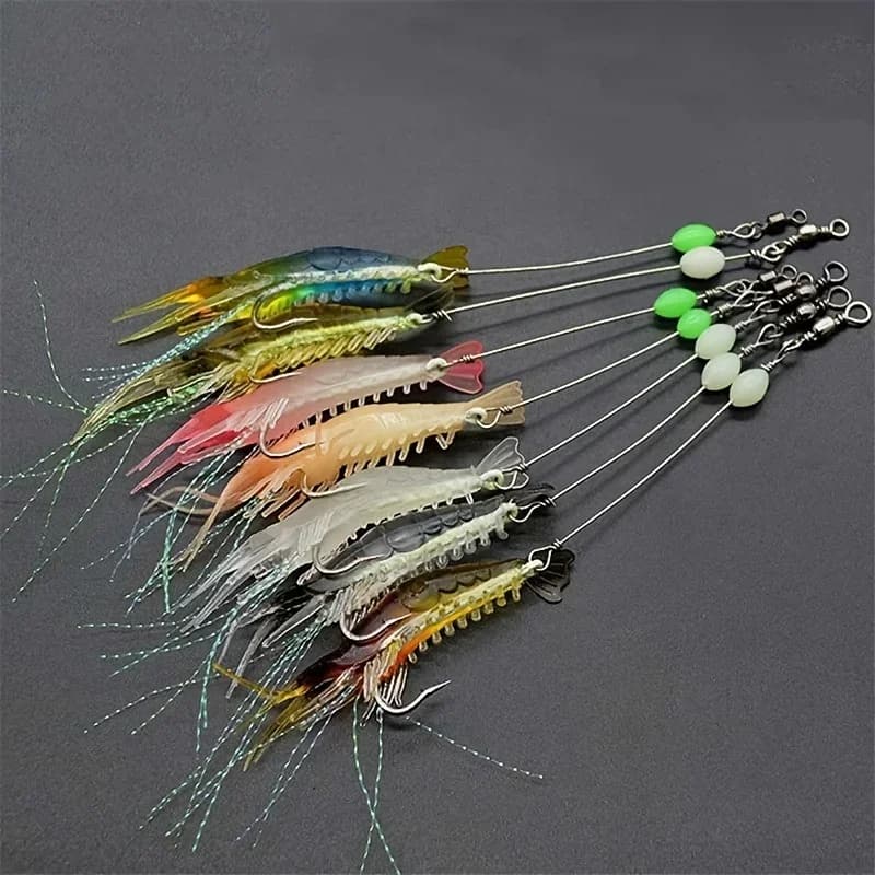 7 pezzi 8 cm/5,6 g esche da pesca morbide per gamberetti che si illuminano al buio - Cattura più pesci con esche artificiali e ganci esche da pesca