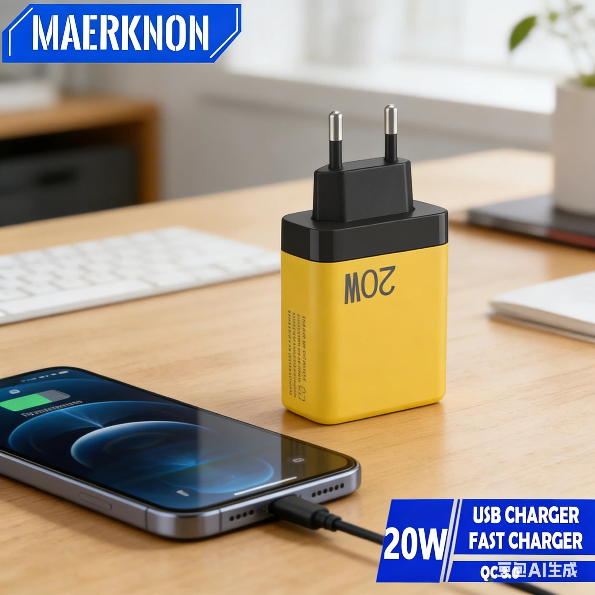 Caricatore da Muro USB a 4 Porte da 20W, Ricarica Rapida QC 3.0, Adattatore Veloce con Spina EU/US, Caricabatterie Portatile da Viaggio per iPhone Samsung Xiaomi