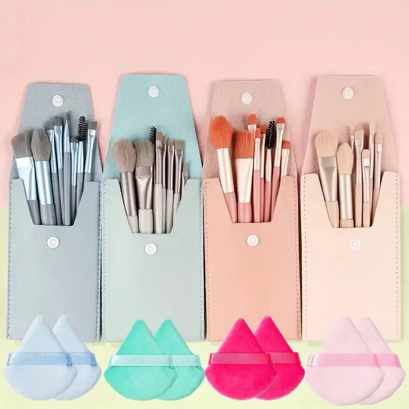 Set of 8 Makeup Brushes Wallets for Fondotinta, Cipria, Ombretto, Blush, Smooth and Corrector - Professional Beauty Tools