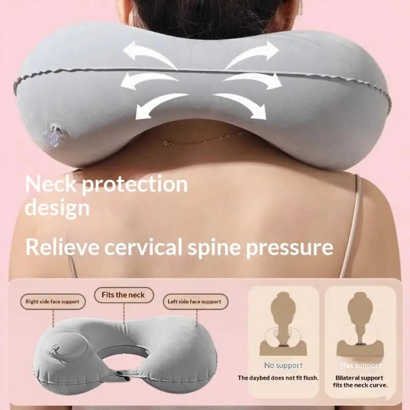 Nuovo cuscino gonfiabile portatile per il collo, pieghevole e auto-gonfiabile, adatto per viaggi all'aperto, viaggi d'affari e campeggio