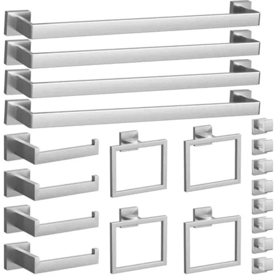 Set di 20 Accessori Bagno in Nichel Spazzolato, Set Portasciugamani da 60 cm, Set Hardware Bagno in Acciaio Inossidabile, Porta Asciugamani