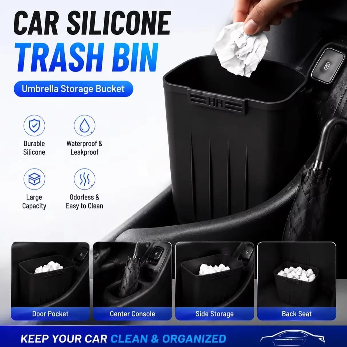Car Door Storage Box & Trash Can Universal Silicone Auto Organizer Hanging Garbage Bin For Car Side Door Interior Accessories