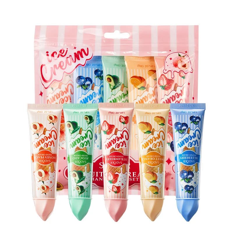 Set of creams for hands with fruit ice cream, package of 5 | Care of the hands moisturizing nutrient daily for a soft and smooth skin