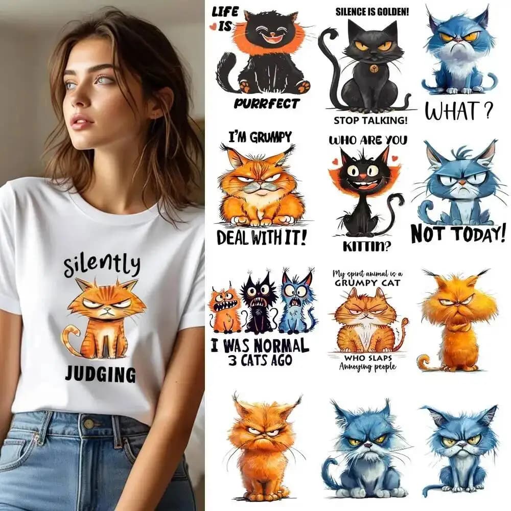 25 cm Strano Cat Proverbio Letter Iron on adhesive for heat transfer DTF Iron on patches for transfer for clothes T-shirt Appliques