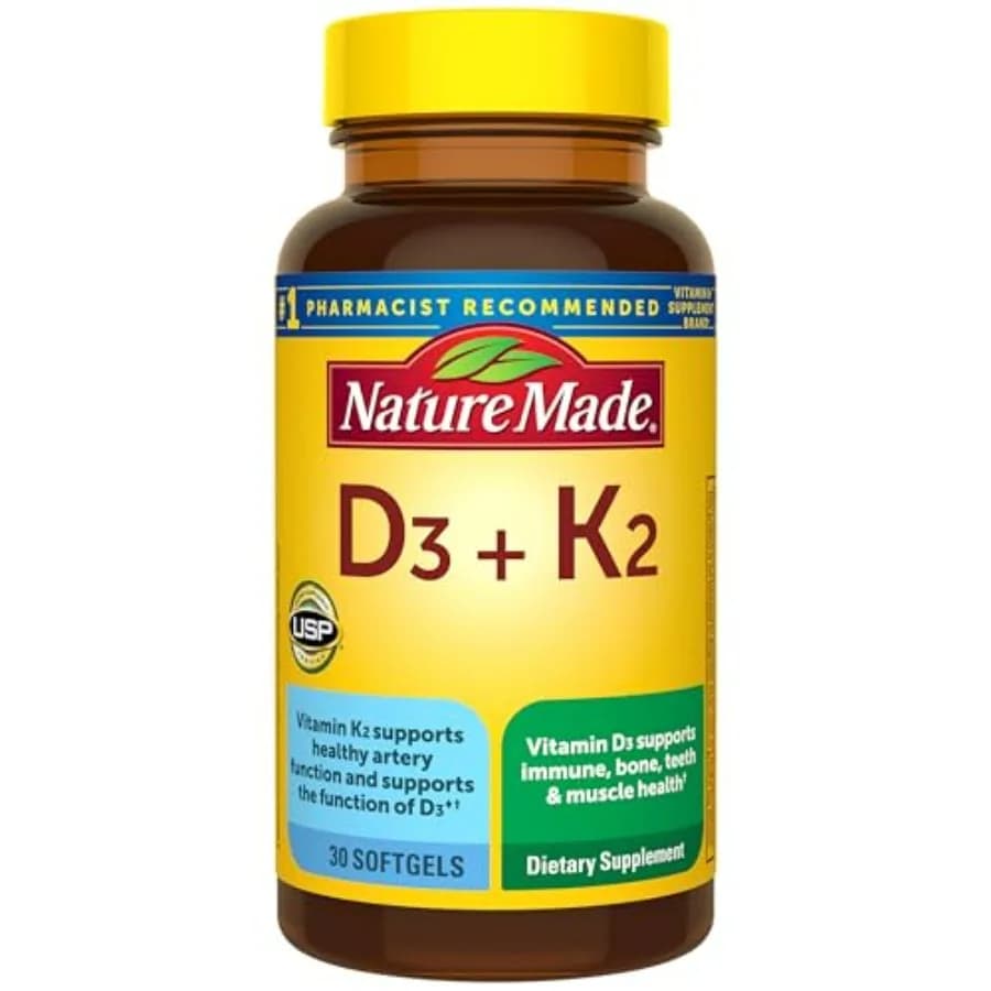 Integratore di Vitamina D3 K2 Nature Made, 5000 UI 125 mcg di Vitamina D per il Supporto di Ossa, Denti, Muscoli e Sistema Immunitario, 30 Capsule Morbide D3 e K2