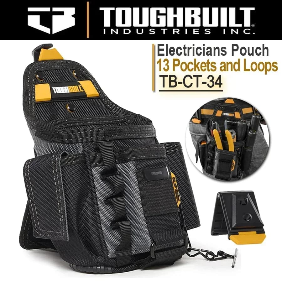 ToughBuilt TB-CT-34 Small Electricians Pouch for Tool Belt 13 Pockets and Loops Black-Duty Construction