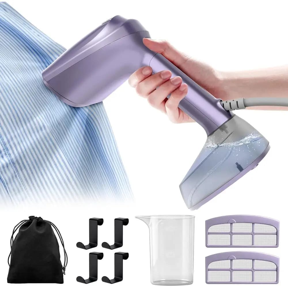 Vaporizzatore Portatile per Vestiti, 3500Pa di Aspirazione, Serbatoio da 400ml, Pronto per il Viaggio, Vapore e Ferro 2-in-1