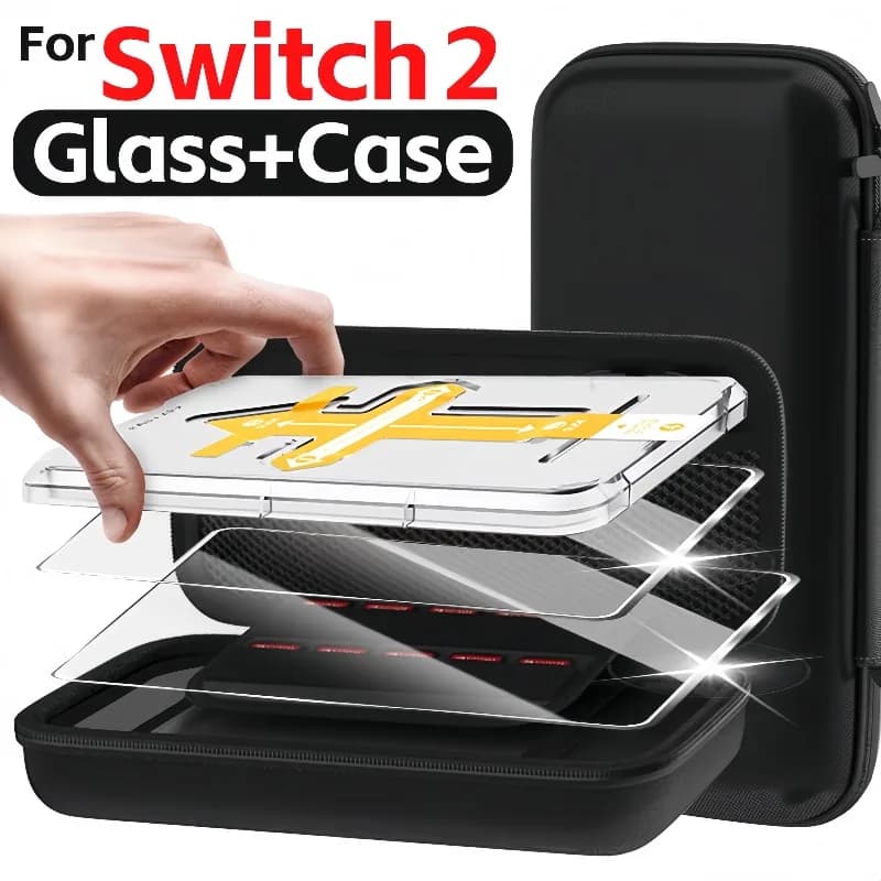 Vetro 2in1 + custodia per Nintendo Switch 2 Set di borse portaoggetti per pellicola in vetro temperato con protezione per schermo di facile installazione per copertura Switch2