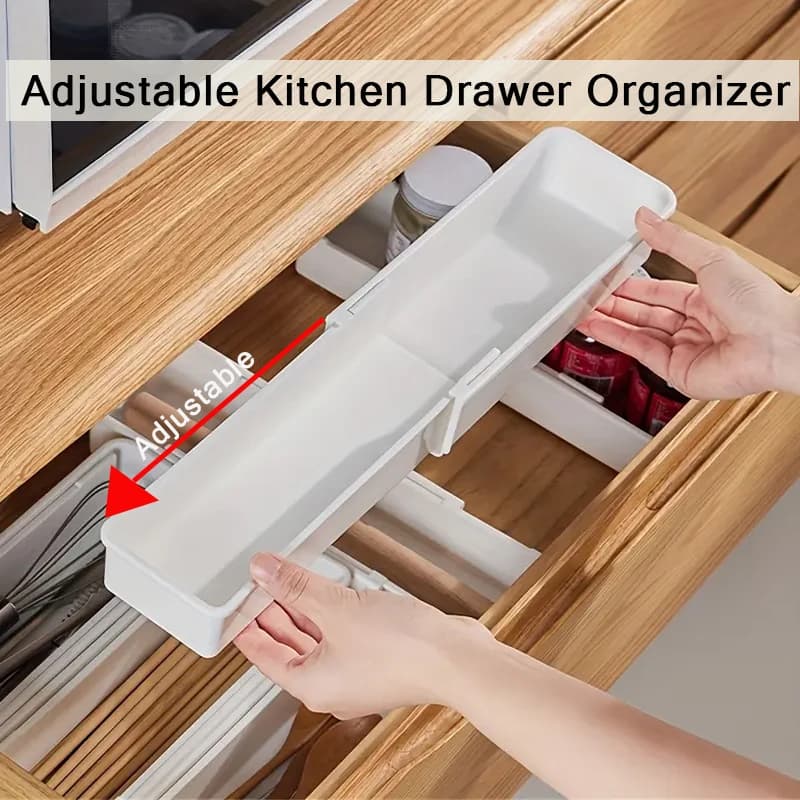 Organizzatore per cassetti da cucina regolabile da 1 pezzo adatto per riporre coltelli, forchette e cucchiai/scrivania e organizer per cassetti per riporre oggetti domestici