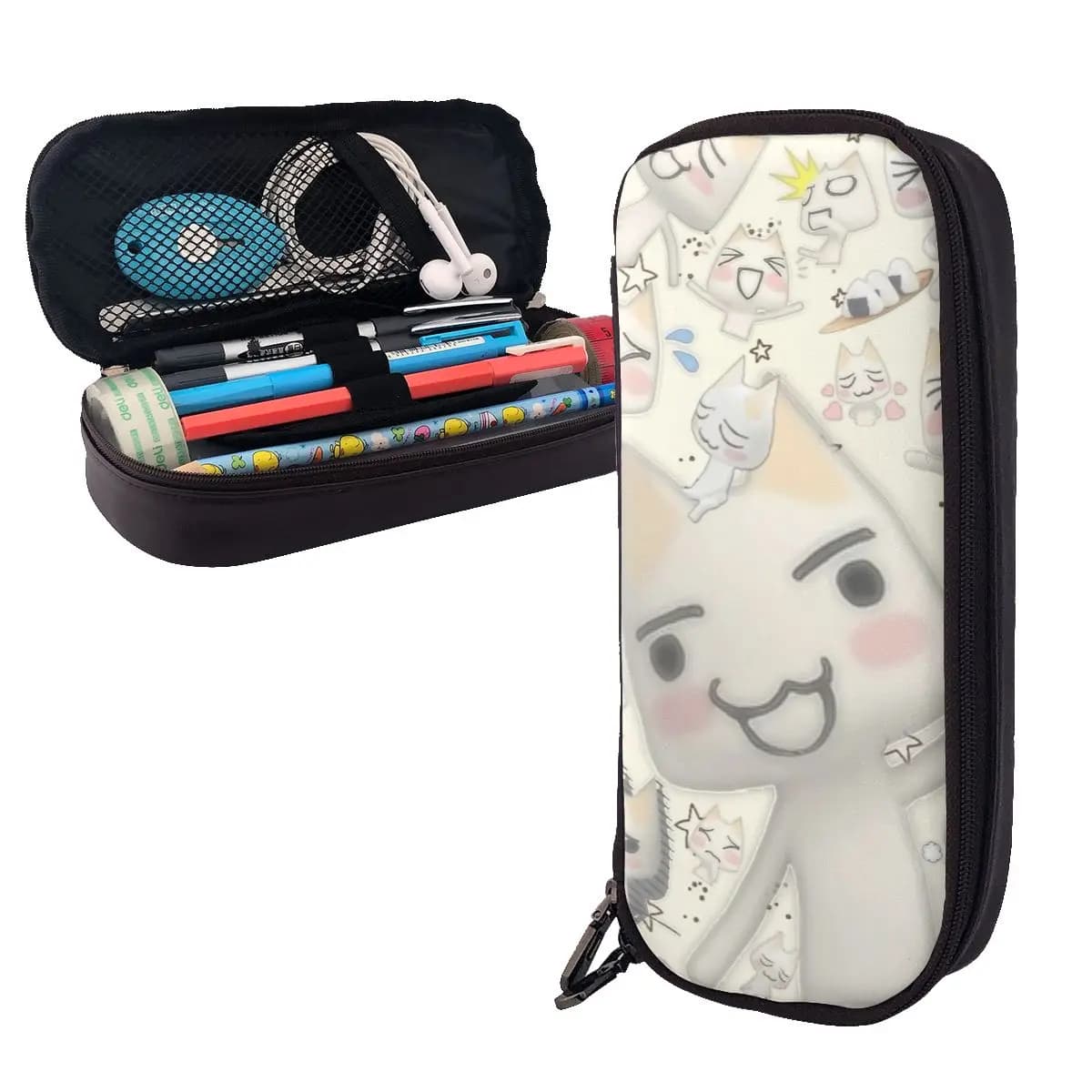 Animation Toro Inoue Cat Leather Pencil Case Pencil Pouch Stationery Supplies Large Capacity Pen Box Pencil Bag for Kids School