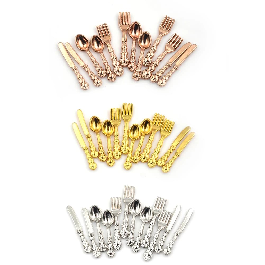 12 pieces 1:12 miniature doll house fork knife soup kitchen furniture toy