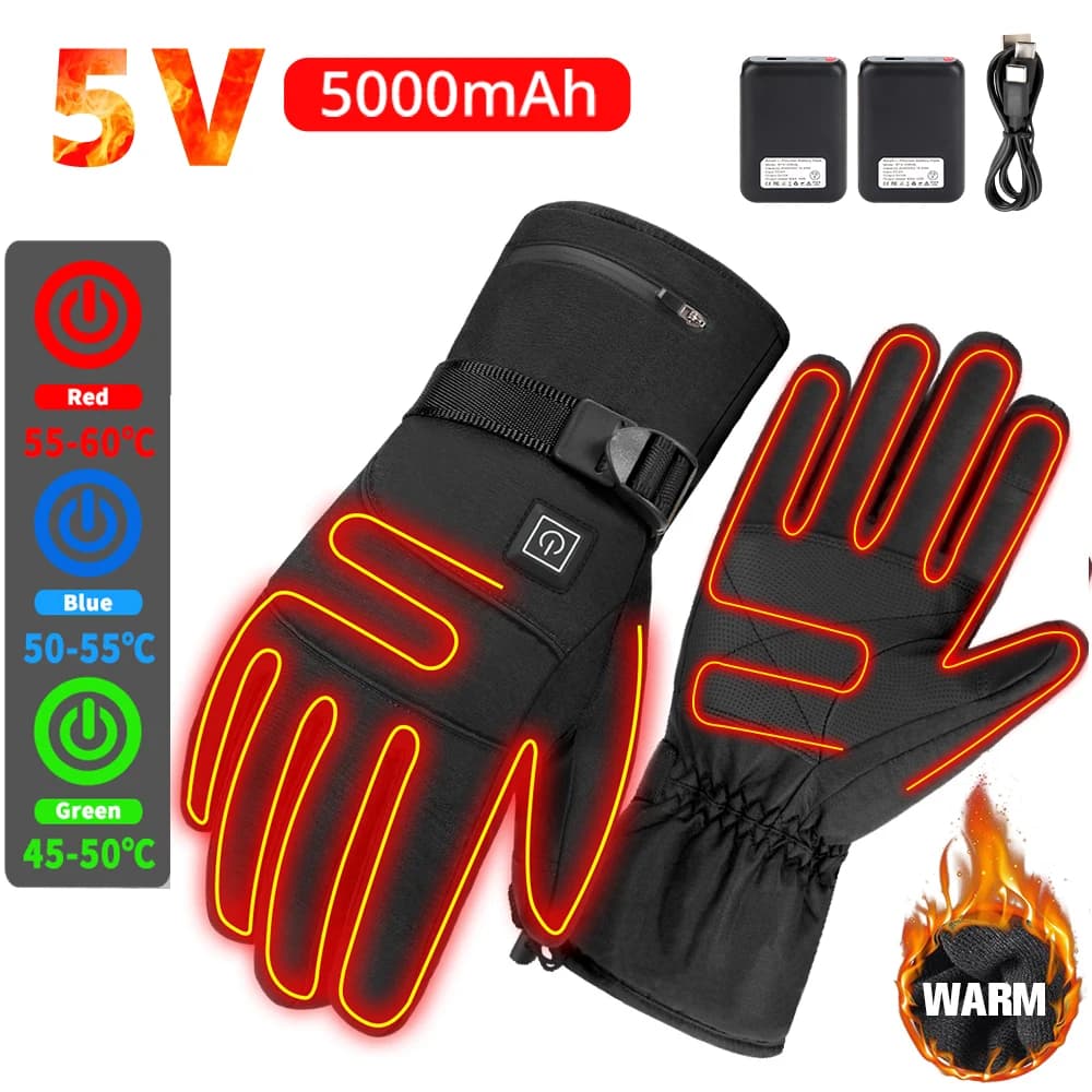 Guanti riscaldati Motoslitta Sci Inverno Batteria al litio calda Guanti riscaldati da moto Guanti ricaricabili riscaldati impermeabili da uomo