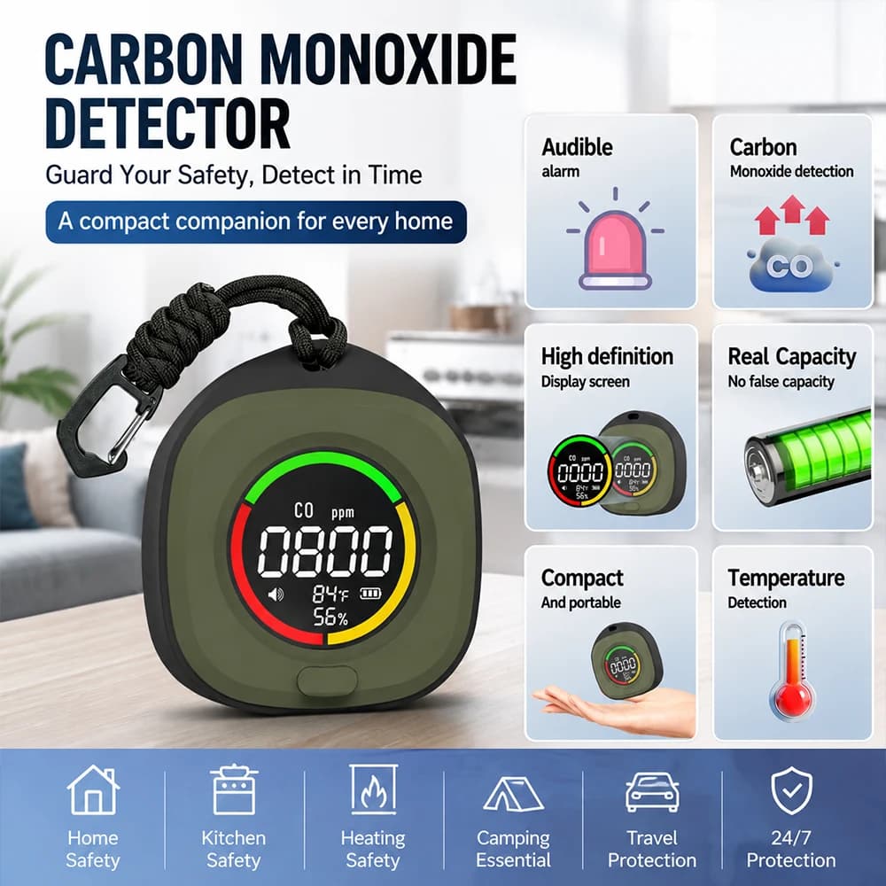 FMAi K5 3in1 Portable Carbon Monoxide Detector CO Air Quality Portable Monitor LED Screen USB Charging for Indoor and Travel