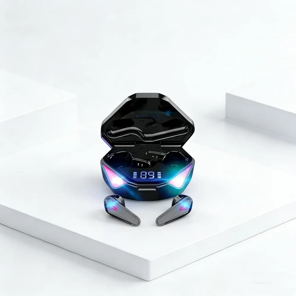 Auricolari da gioco TWS, auricolari Bluetooth wireless con microfono, audio dei bassi, posizionamento del suono, musica stereo 9D, cuffie HiFi per telefoni
