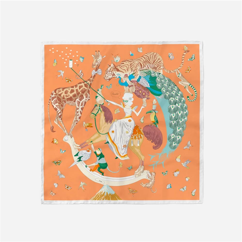 Silk scarf Twill woman animals painting square scarves wraps Bandana small Hijab Silk scarf tie band neck handkerchief 53CM