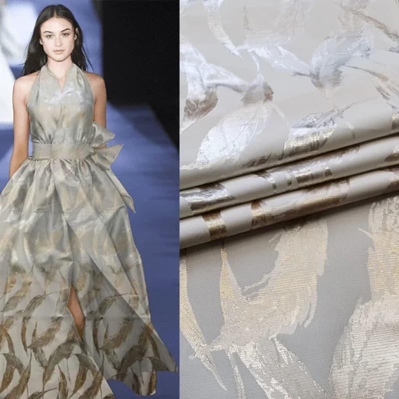 Gold Thread Feather Jacquard Dress Fabric Haute Couture Dress Catwalk Brocade Yarn-dyed Performance Clothing Cloth Per Meter