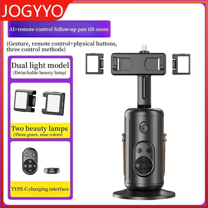 Selfieshow Gimbal 360 ° Stabilizzatore di Ripresa con Rotazione AI e Tracciamento Automatico, Clip per Telefono Staccabile, Mini Asta Selfie, Supporto per Telefono