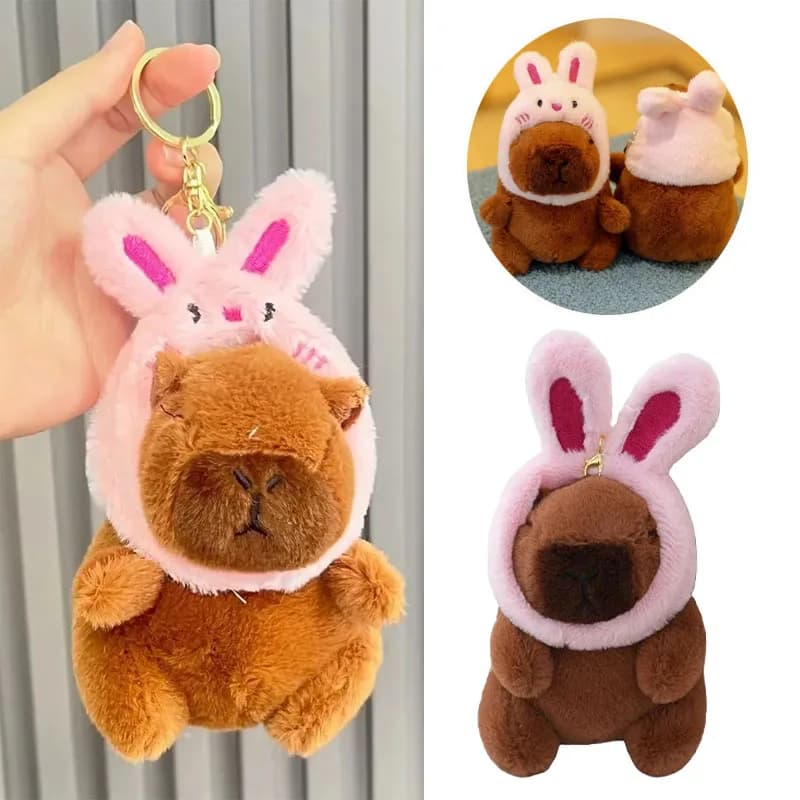Portachiavi in peluche a forma di capibara, ciondolo per borsa, decorazione da appendere, simpatico pupazzo imbottito, ornamento da scrivania, portachiavi per auto, regalo per bambini