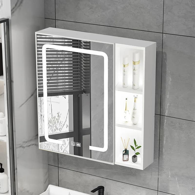 Armadietto da bagno Specchio da bagno ad angolo per riporre medicinali leggeri con montaggio a parete con armadietto organizer con 2 ante regolabili